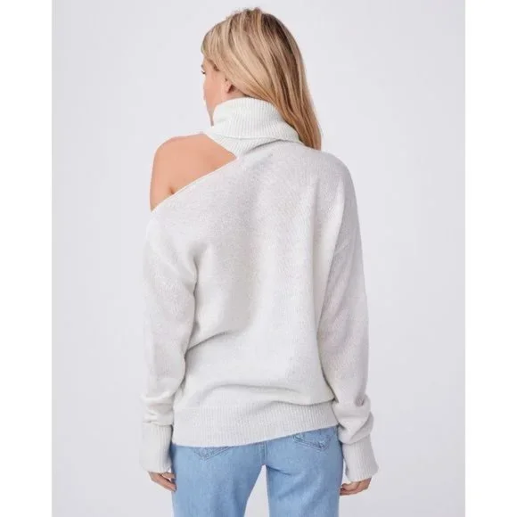 Paige Raundi Cold Shoulder CutOut Metallic Lurex Knit Relaxed Turtleneck Sweater - Picture 8 of 16